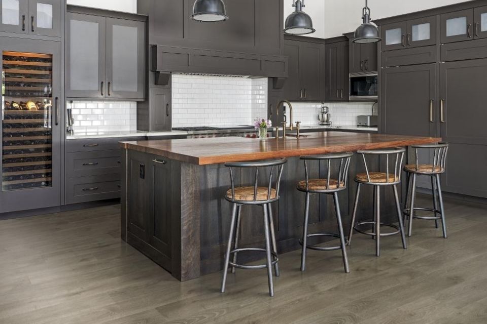 laminate flooring in modern farmhouse kitchen